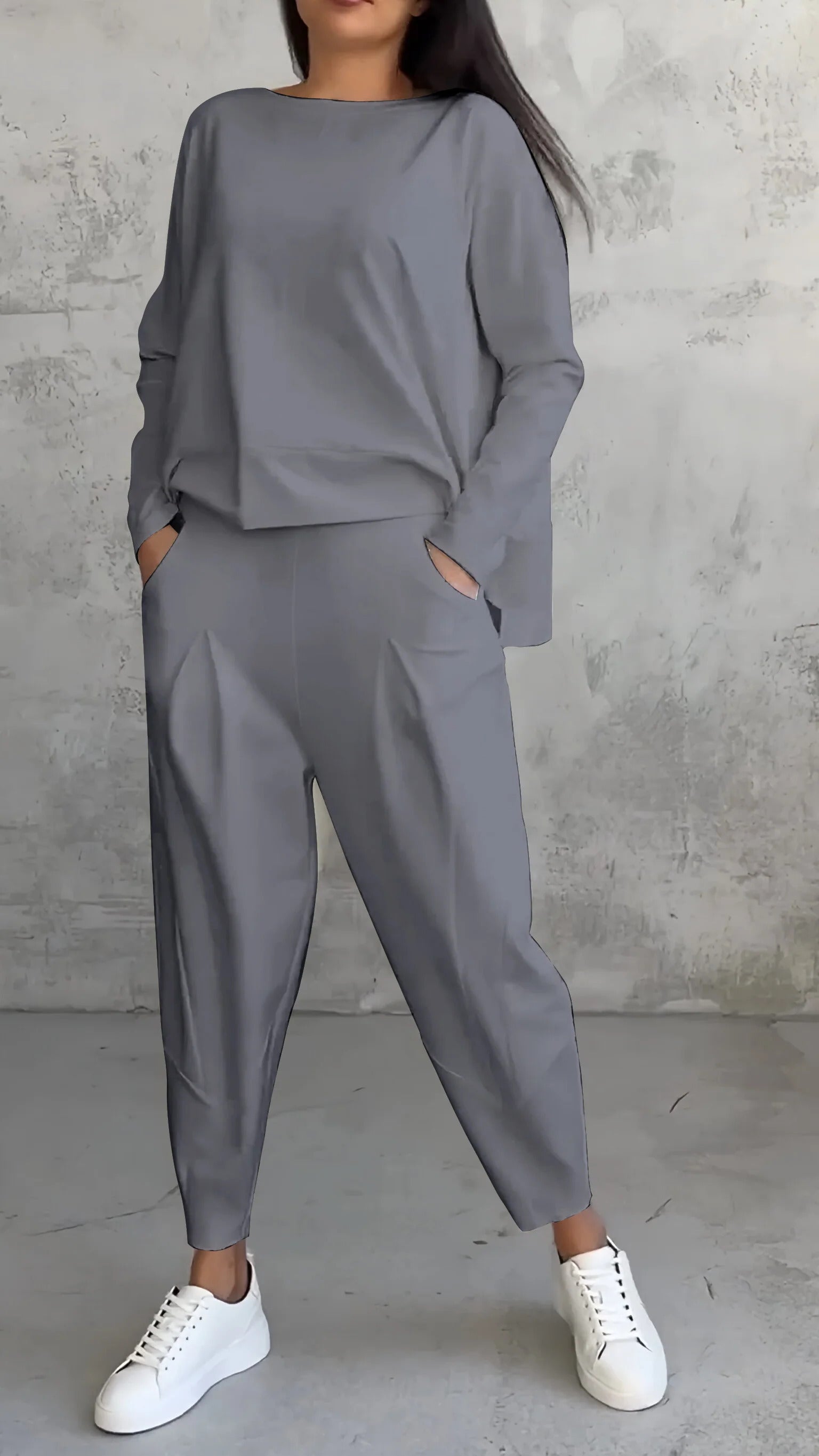 Jordyn™ - Elegants komplekts ar garām piedurknēm un apaļu kaklu brīvā stila apģērbs