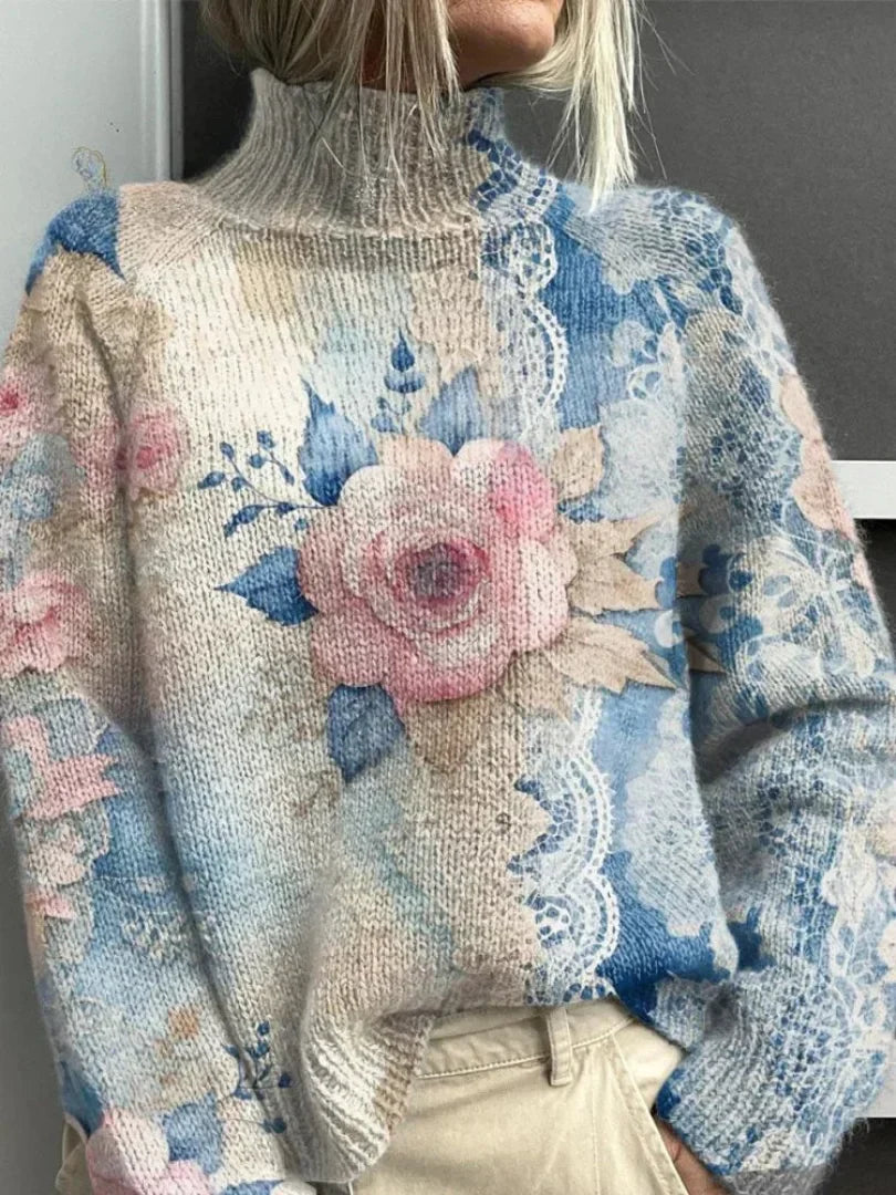Elegants augsta kakla adīts krekls Rozā
