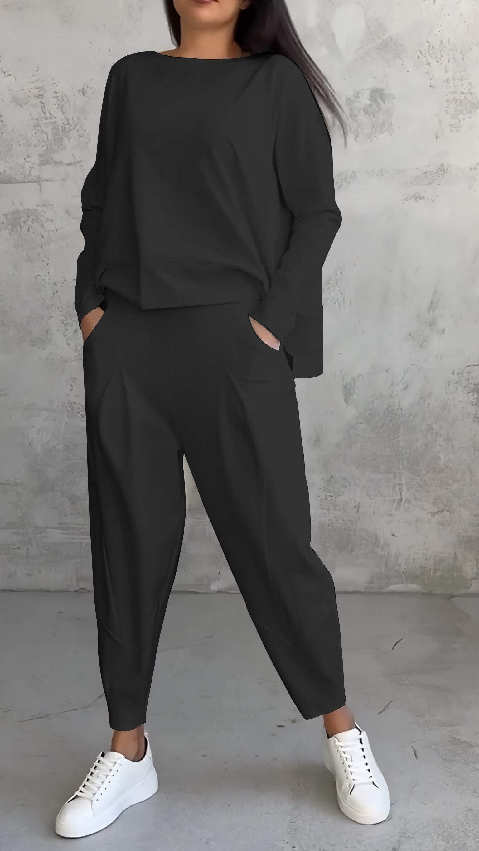 Jordyn™ - Elegants komplekts ar garām piedurknēm un apaļu kaklu brīvā stila apģērbs
