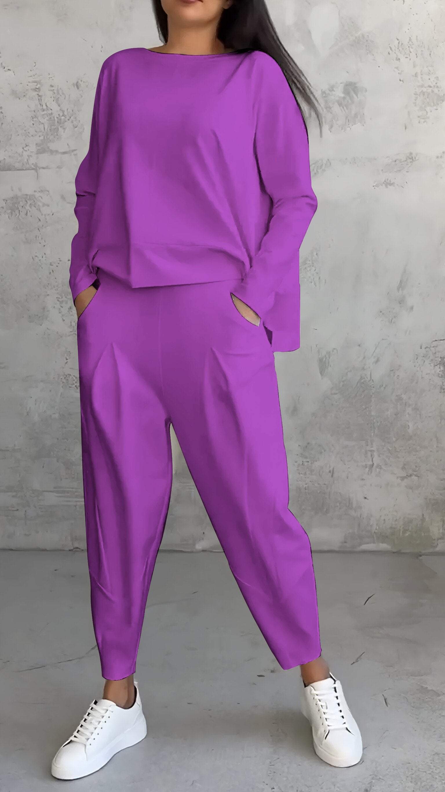 Jordyn™ - Elegants komplekts ar garām piedurknēm un apaļu kaklu brīvā stila apģērbs
